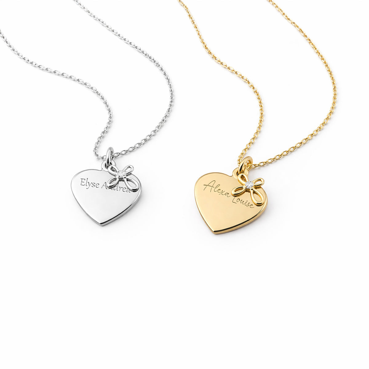 14K Gold-Plated Engraved Heart w/Cross Necklace First Communion