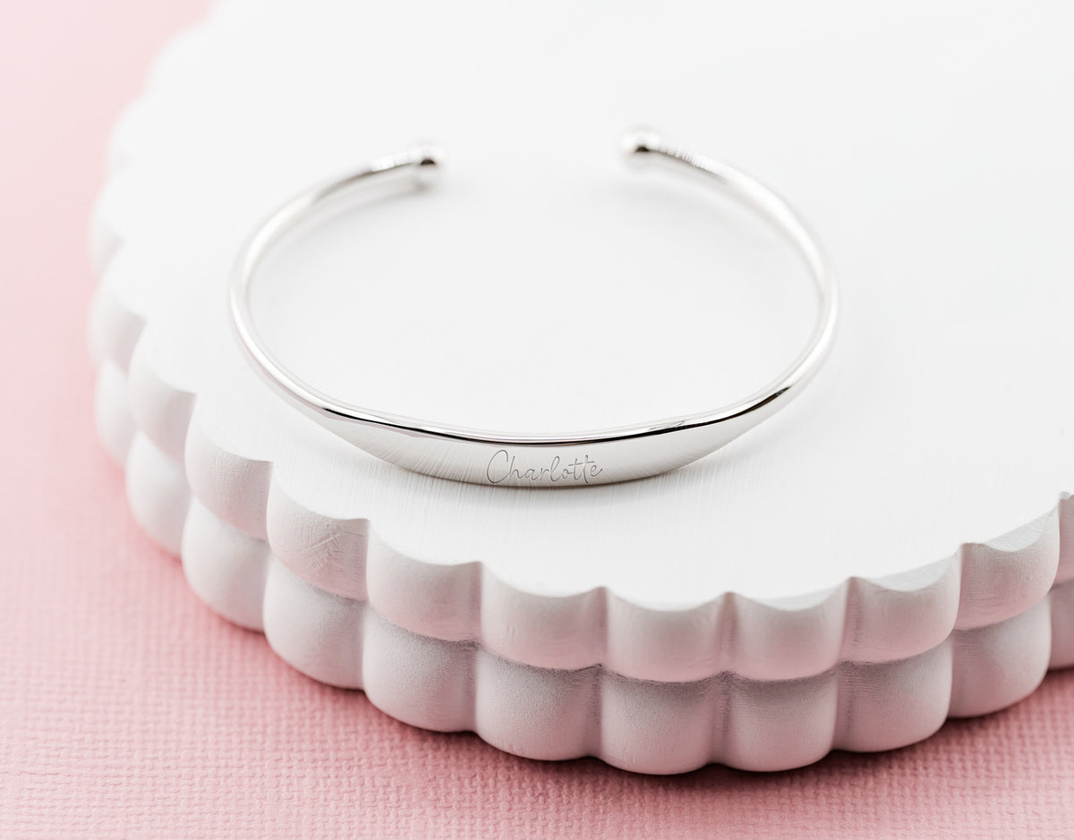thumbnail image 2 of Real 925 Sterling Silver Solid Cuff Bracelet – Child Size, 50mm, Filled, Unisex 2 of 5