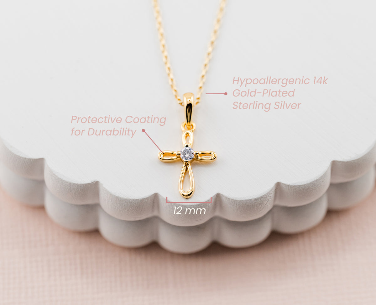Girls 14K Gold-Plated Children's Cross Necklace First Communion