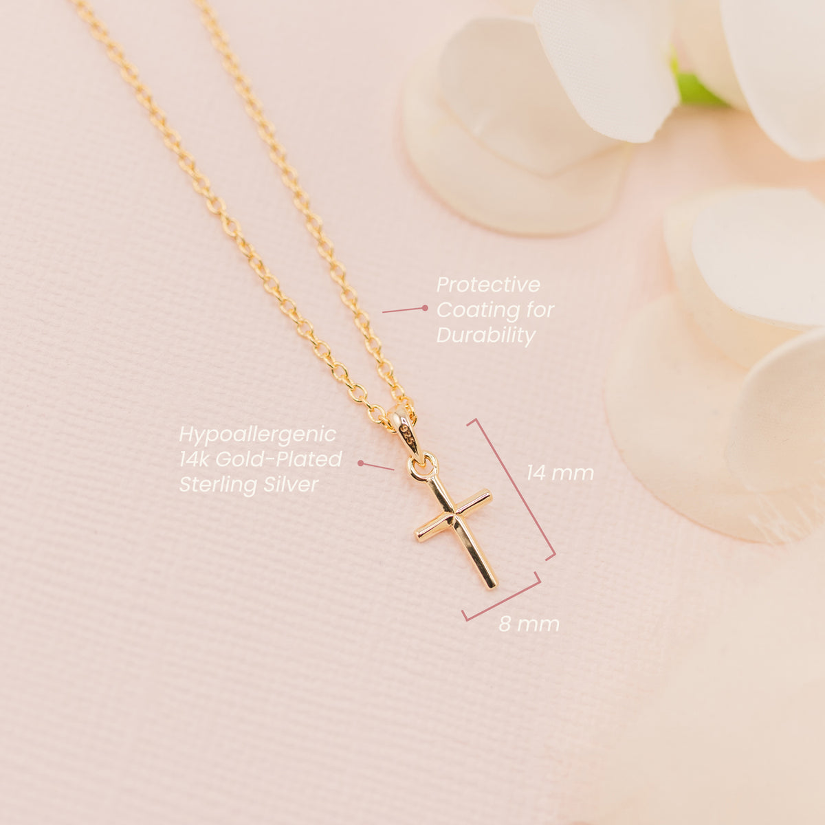 14K Gold-Plated Dainty Cross Necklace Girls First Communion Gift
