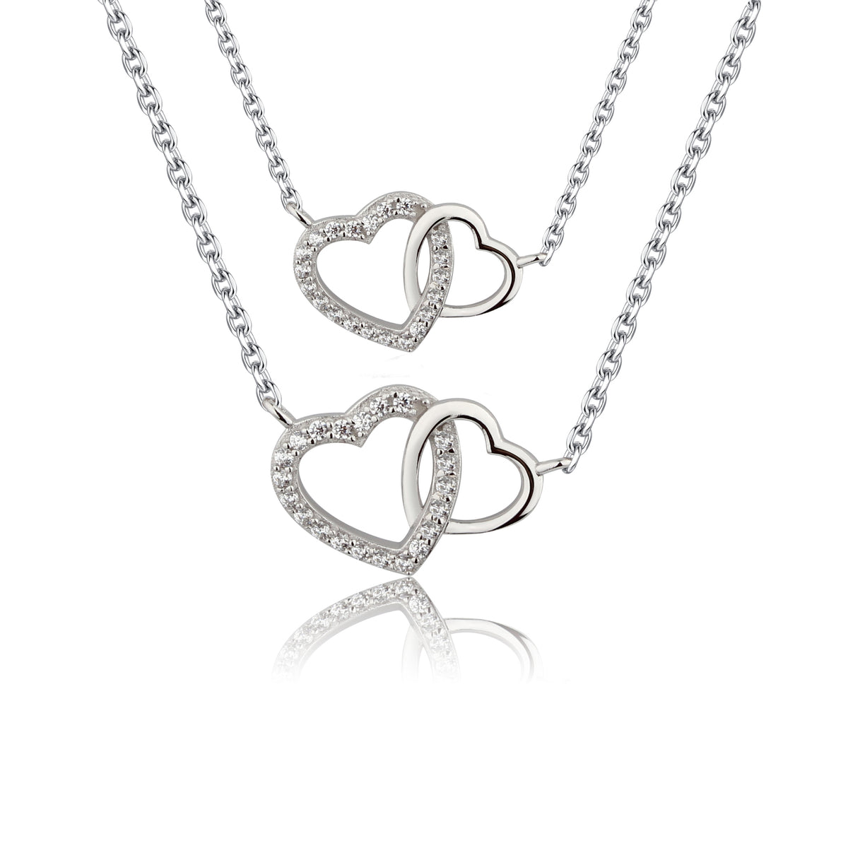 EFYTAL Sterling Silver Double Heart Necklace & Bracelet Set - Matching Mother Daughter Jewelry, Best Birthday Or Mother's Day Gift