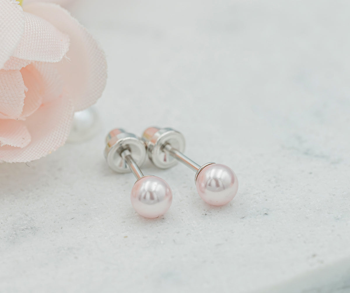 Girls Pearl Screwback Earrings in 14k Gold & Sterling Silver