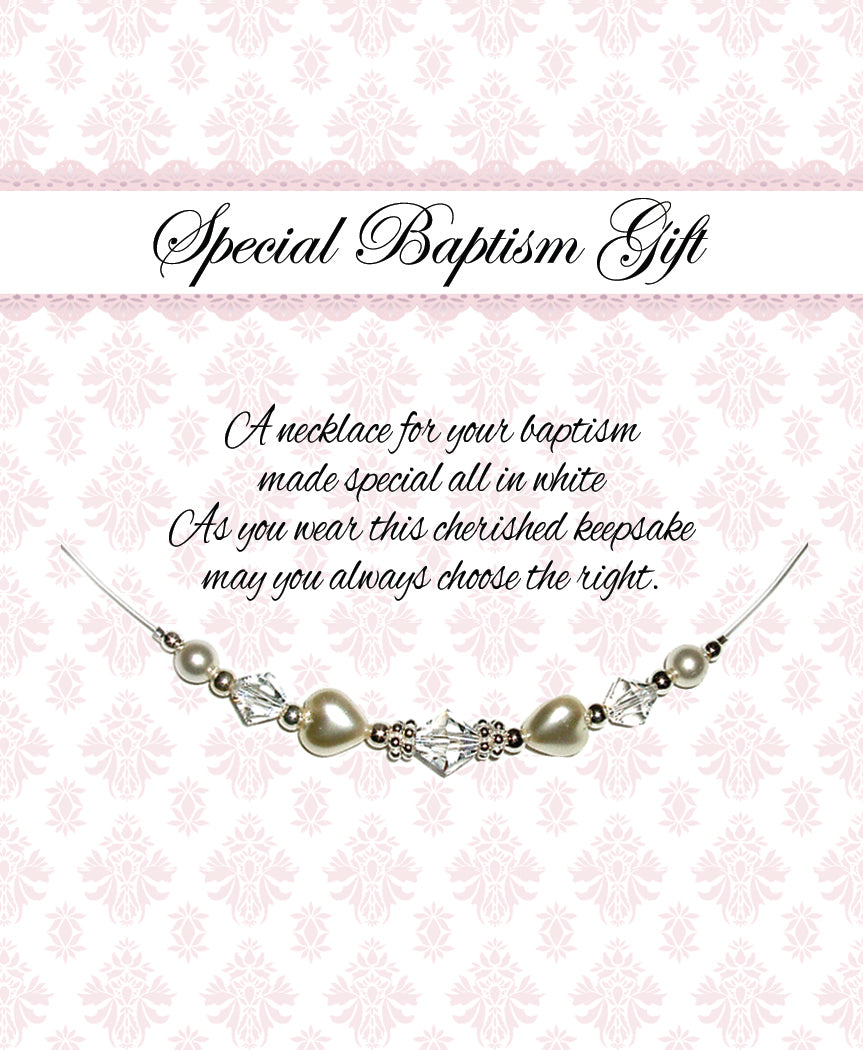 Sterling Silver LDS Baptism Necklace with Pearl Hearts (6-12 years