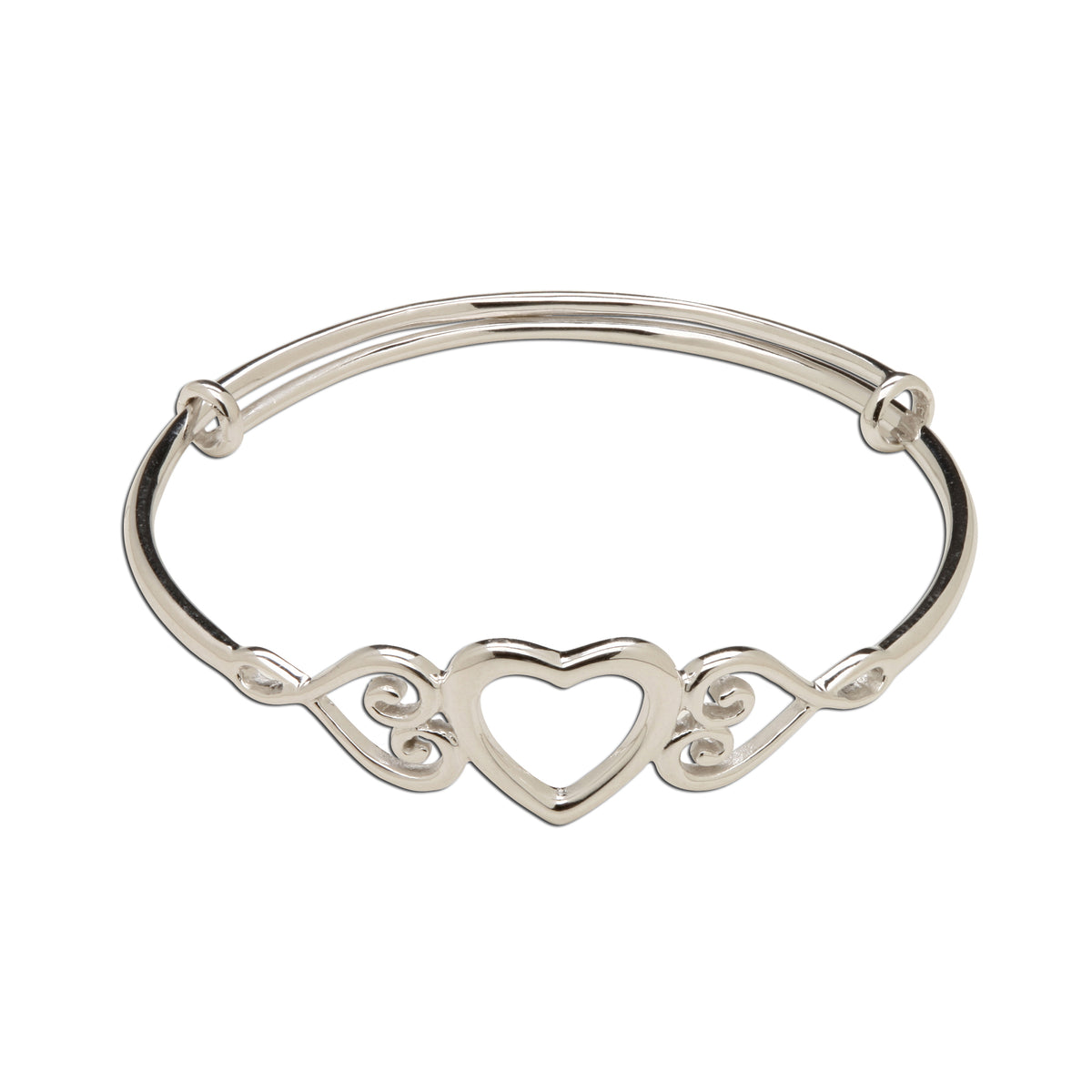 Kids Sterling Silver Adjustable Heart Bangle Bracelet for Children