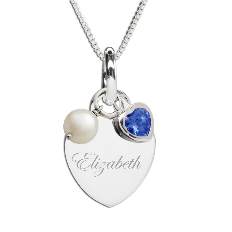 Sterling Silver Heart Heart Necklace With Name Engraved Two Silver