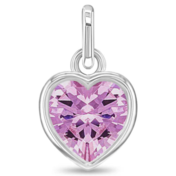 Sterling Silver Children's Bar Necklace with CZ Birthstone Heart for Kids