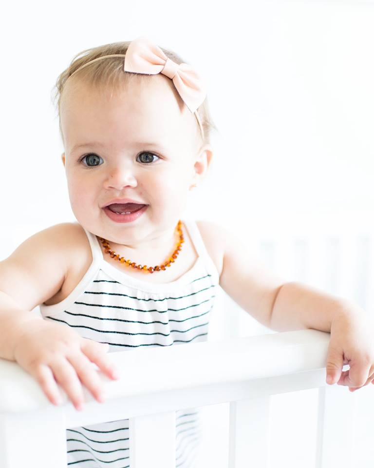 Amber Teething Necklace - Lt. Cherry Unpolished Baroque Raw (ATNU-BQ-Lt. Cherry) - Cherished Moments Jewelry