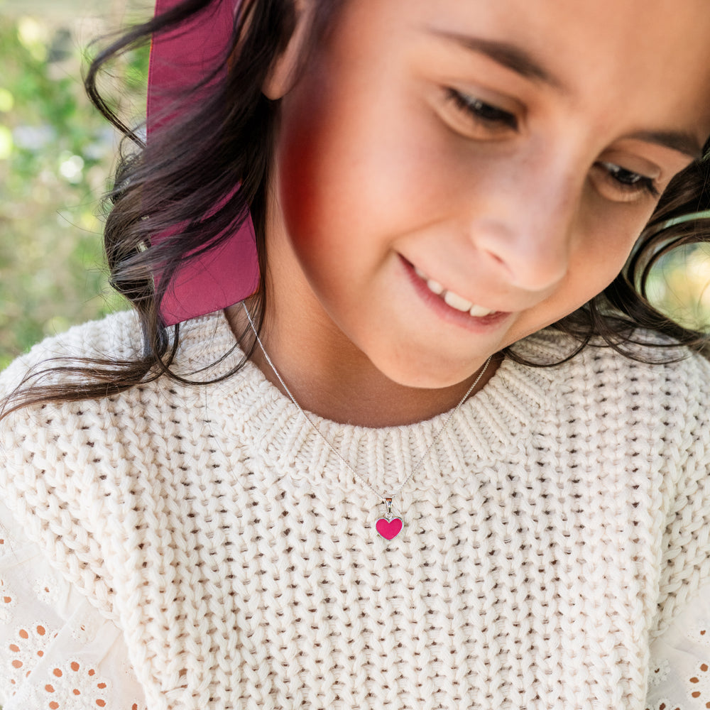 Children's Sterling Silver Fuchsia Pink Heart Necklace for Girls & Kids