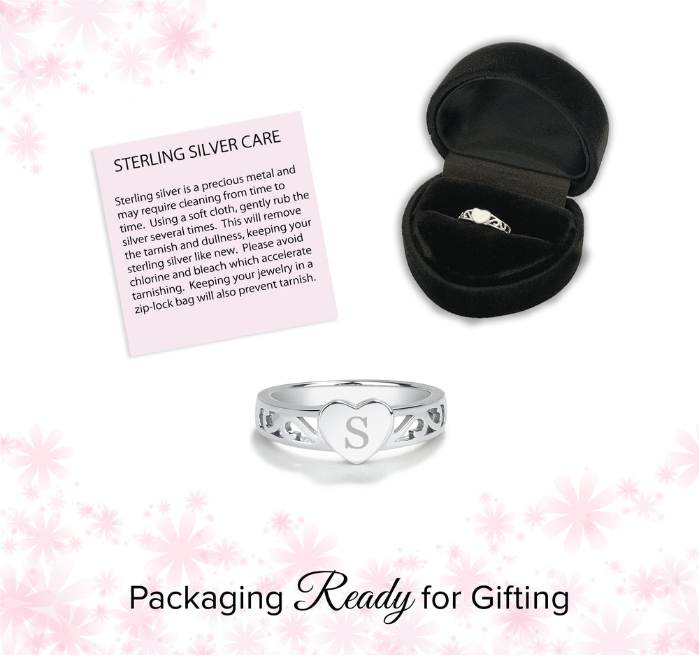 Sterling Silver Personalized Baby Heart Ring - Engraved Initial Heart Ring