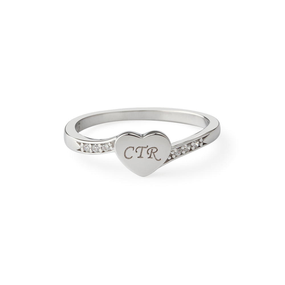 Sterling Silver Heart CTR Ring w/ CZs for Kids, Little Girls, Teens and Missionary