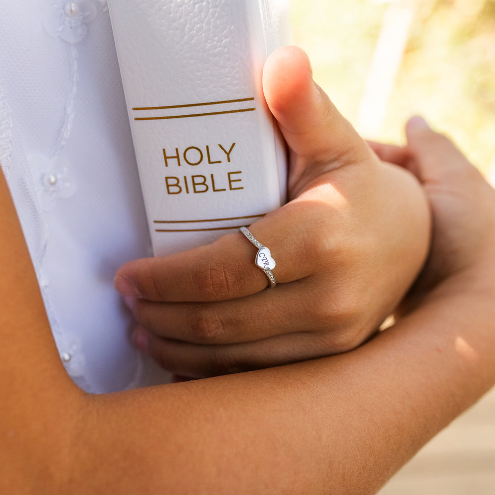 Sterling Silver Heart CTR Ring w/ CZs for Kids, Little Girls, Teens and Missionary