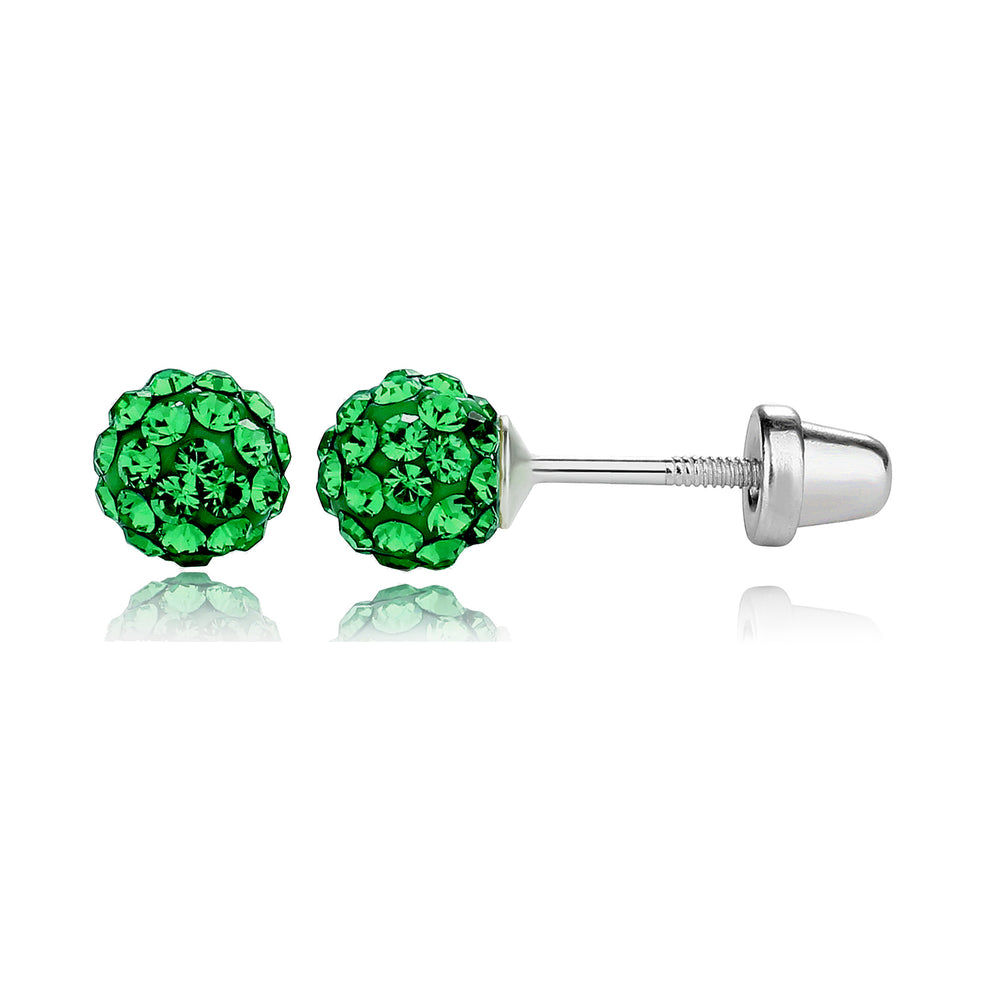 Sterling Silver Emerald Green Stardust Ball Screw Back Earrings (May Birthstone)