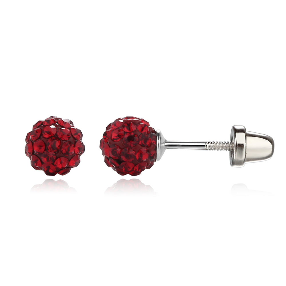 Sterling Silver Ruby Red Stardust Ball Screw Back Earrings (January Birthstone)