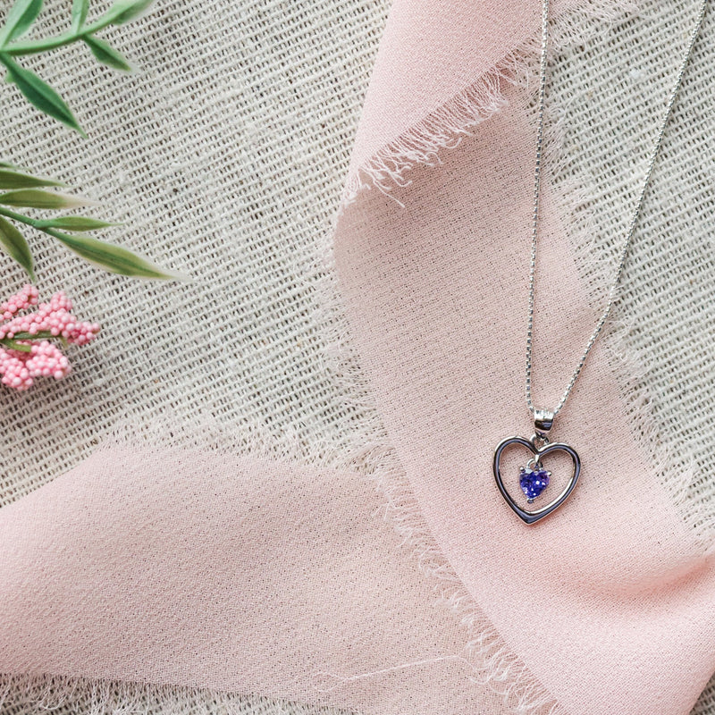 Sterling Silver Birthstone Dancing Heart Necklace for Girls - Cherished Moments Jewelry