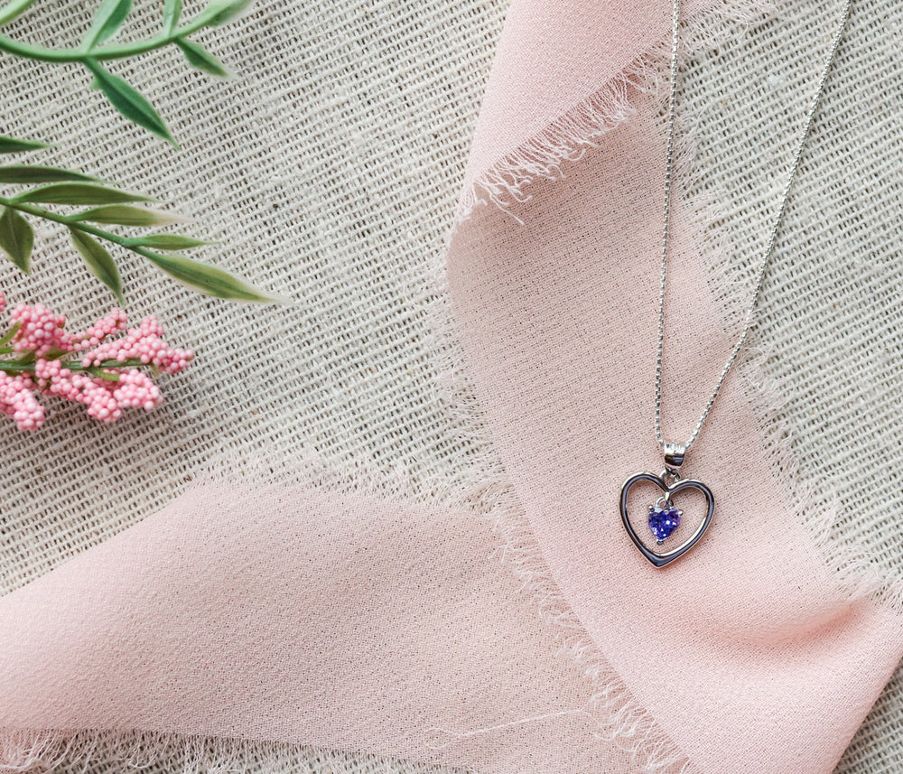 Sterling Silver Birthstone Dancing Heart Necklace for Girls - Cherished Moments Jewelry