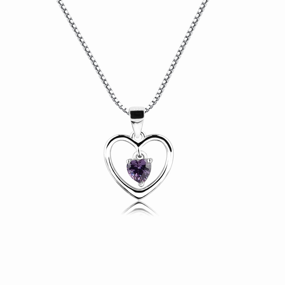 Sterling Silver Birthstone Dancing Heart Necklace for Girls