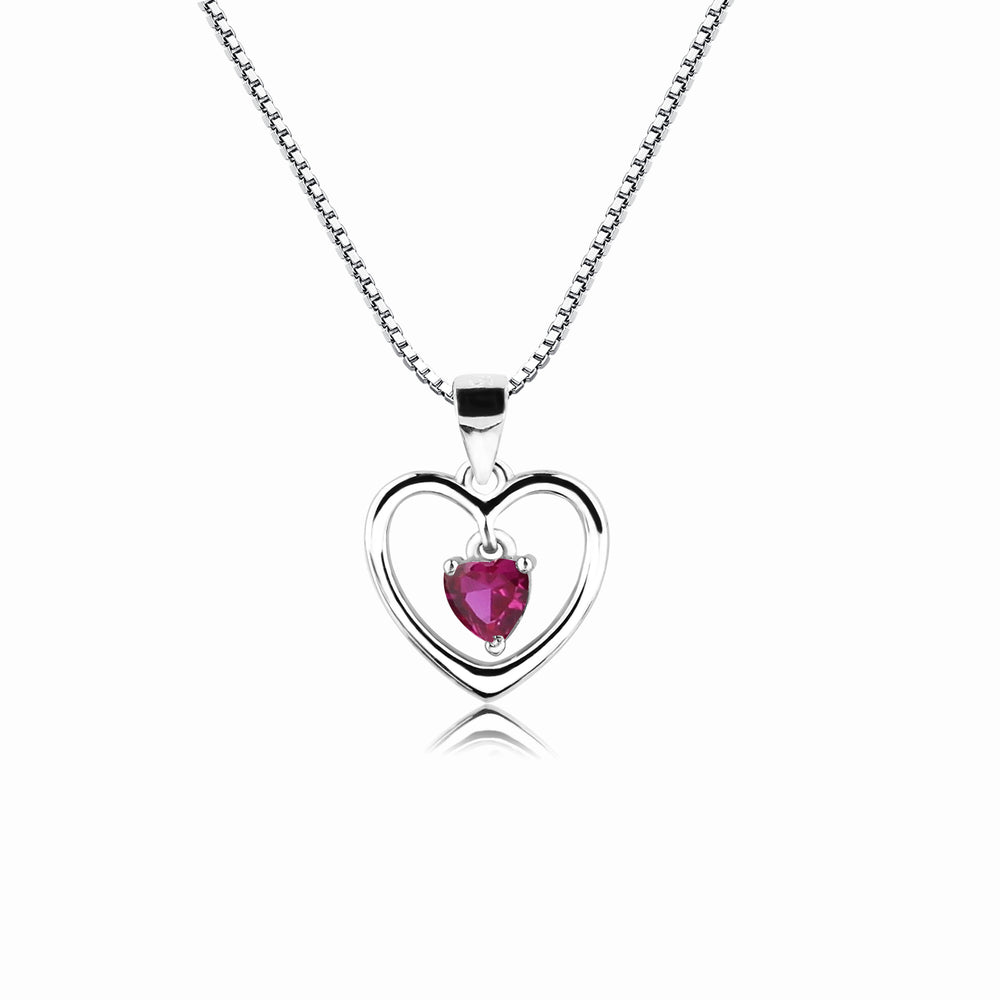 Sterling Silver Birthstone Dancing Heart Necklace for Girls