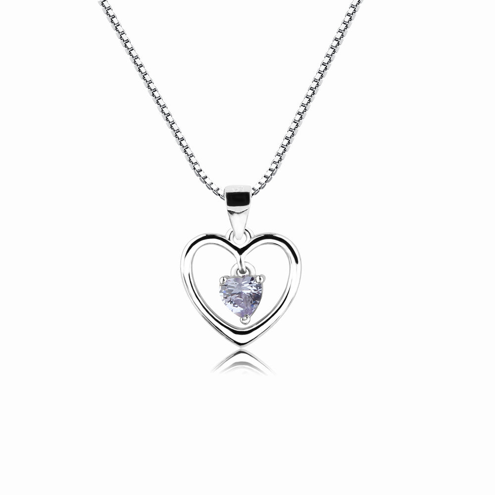 Sterling Silver Birthstone Dancing Heart Necklace for Girls