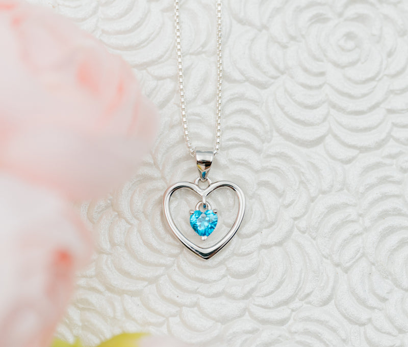 Sterling Silver Birthstone Dancing Heart Necklace for Girls - Cherished Moments Jewelry
