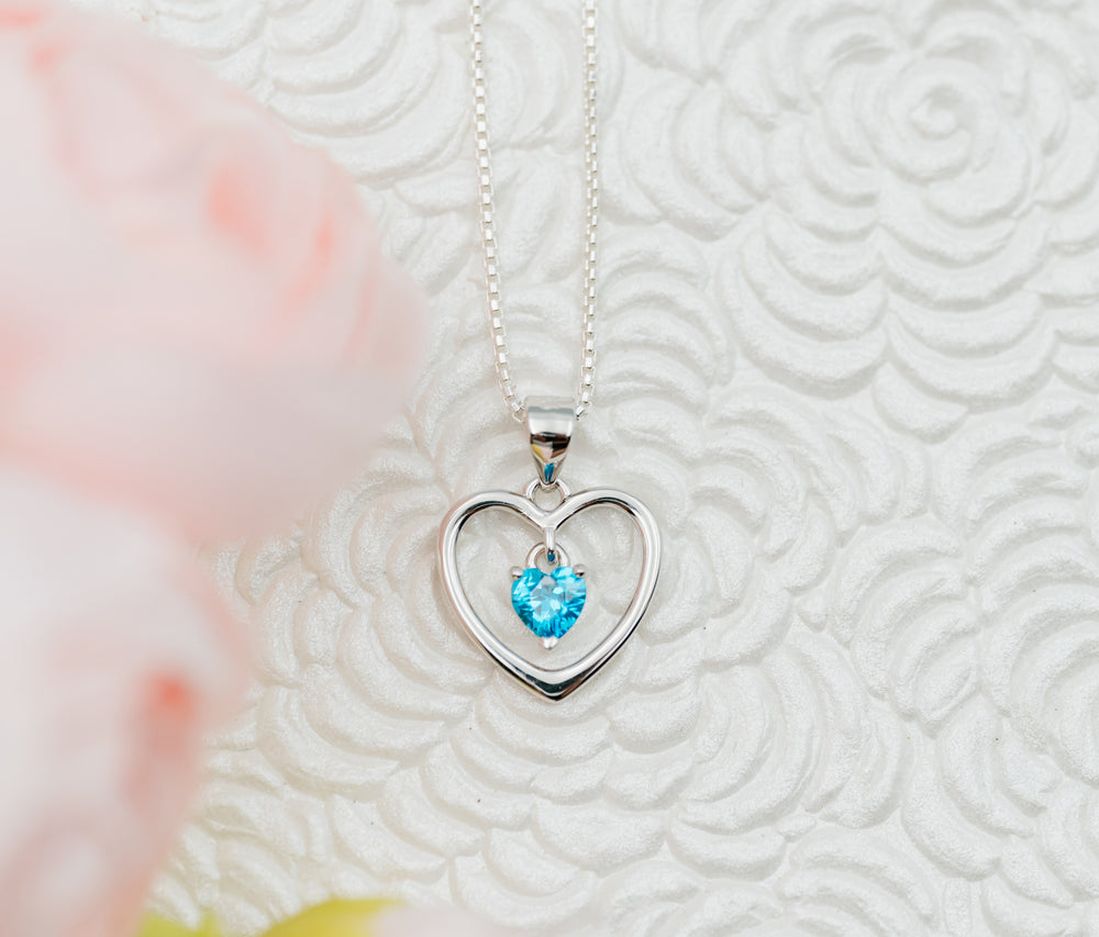 Sterling Silver Birthstone Dancing Heart Necklace for Girls - Cherished Moments Jewelry