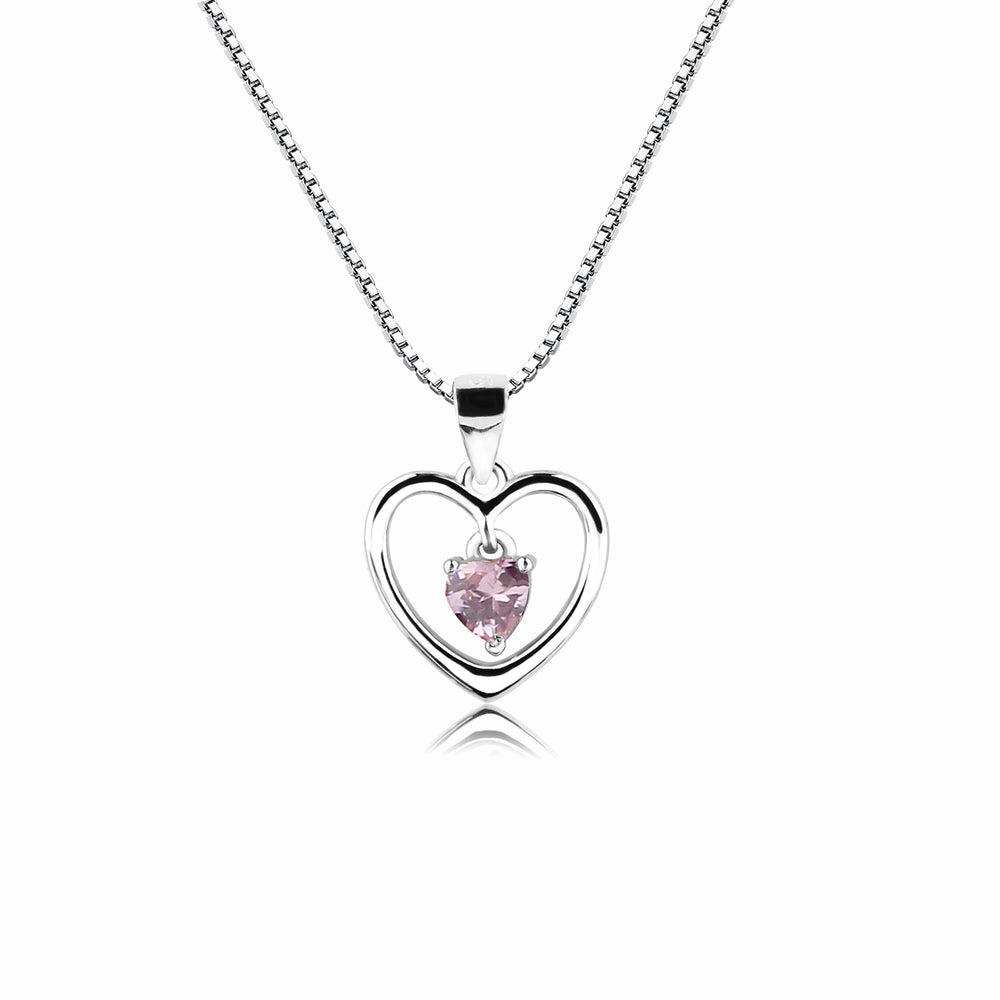 Sterling Silver Birthstone Dancing Heart Necklace for Girls