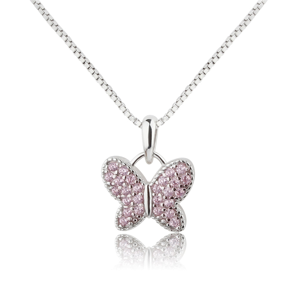Sterling Silver Butterfly Birthstone Necklace for Little Girls
