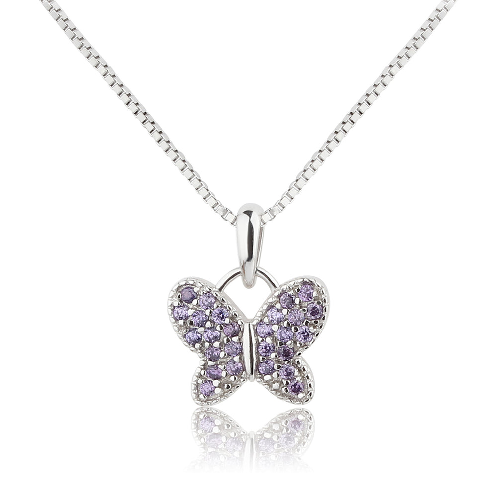 Sterling Silver Butterfly Birthstone Necklace for Little Girls