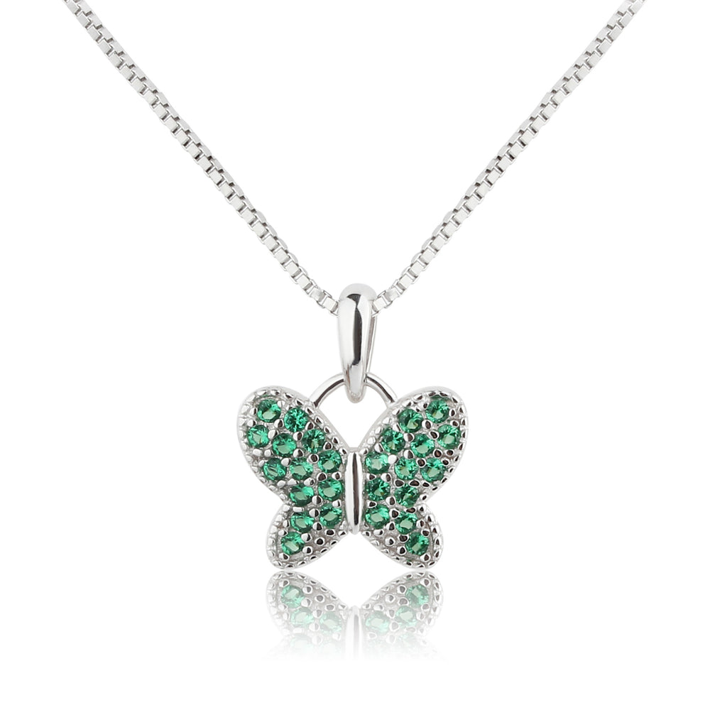 Sterling Silver Butterfly Birthstone Necklace for Little Girls