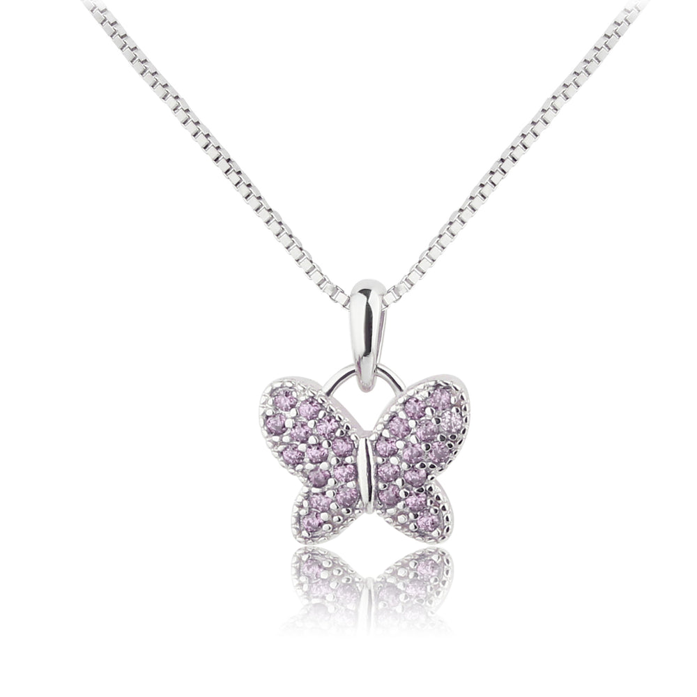 Sterling Silver Butterfly Birthstone Necklace for Little Girls