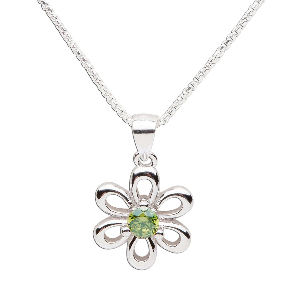 Sterling Silver Birthstone Daisy Flower Necklace for Little Girls