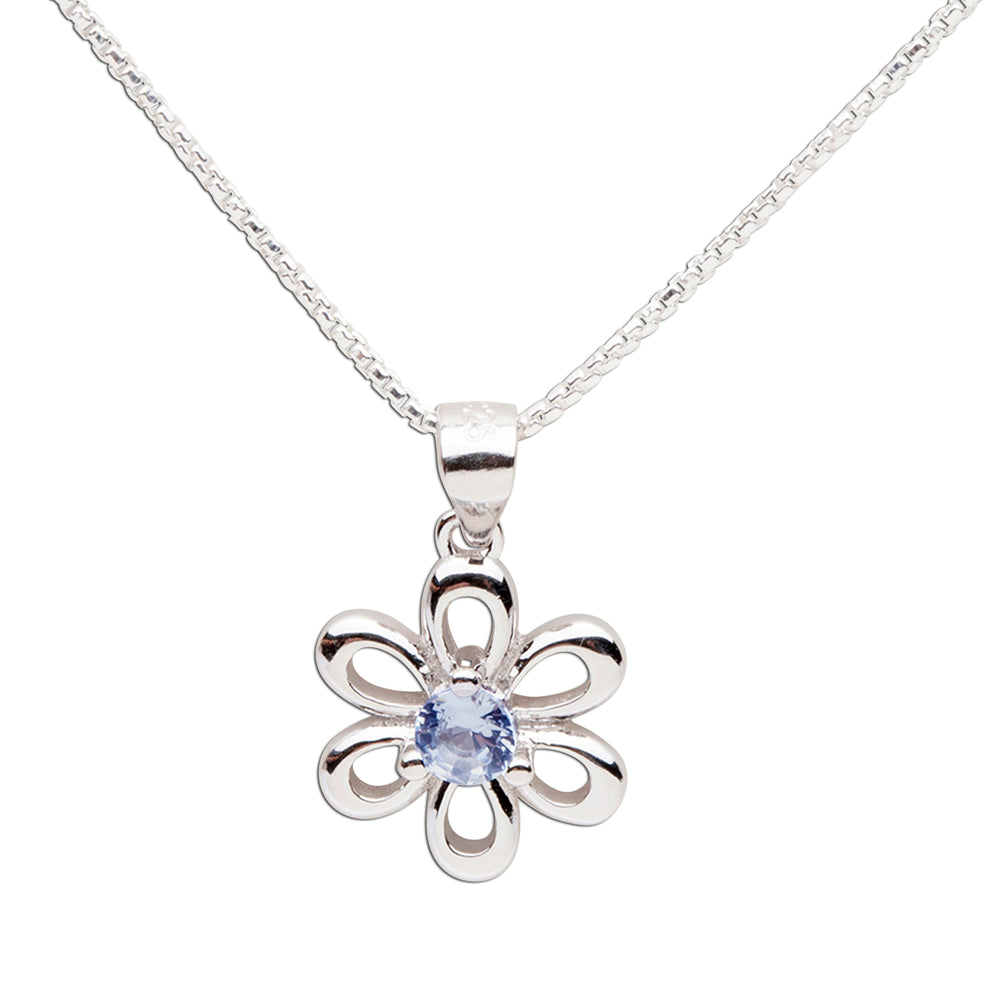 Sterling Silver Birthstone Daisy Flower Necklace for Little Girls