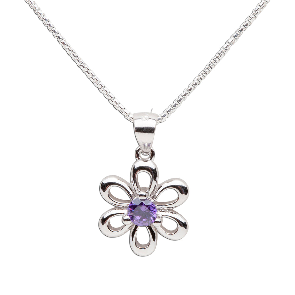 Sterling Silver Birthstone Daisy Flower Necklace for Little Girls