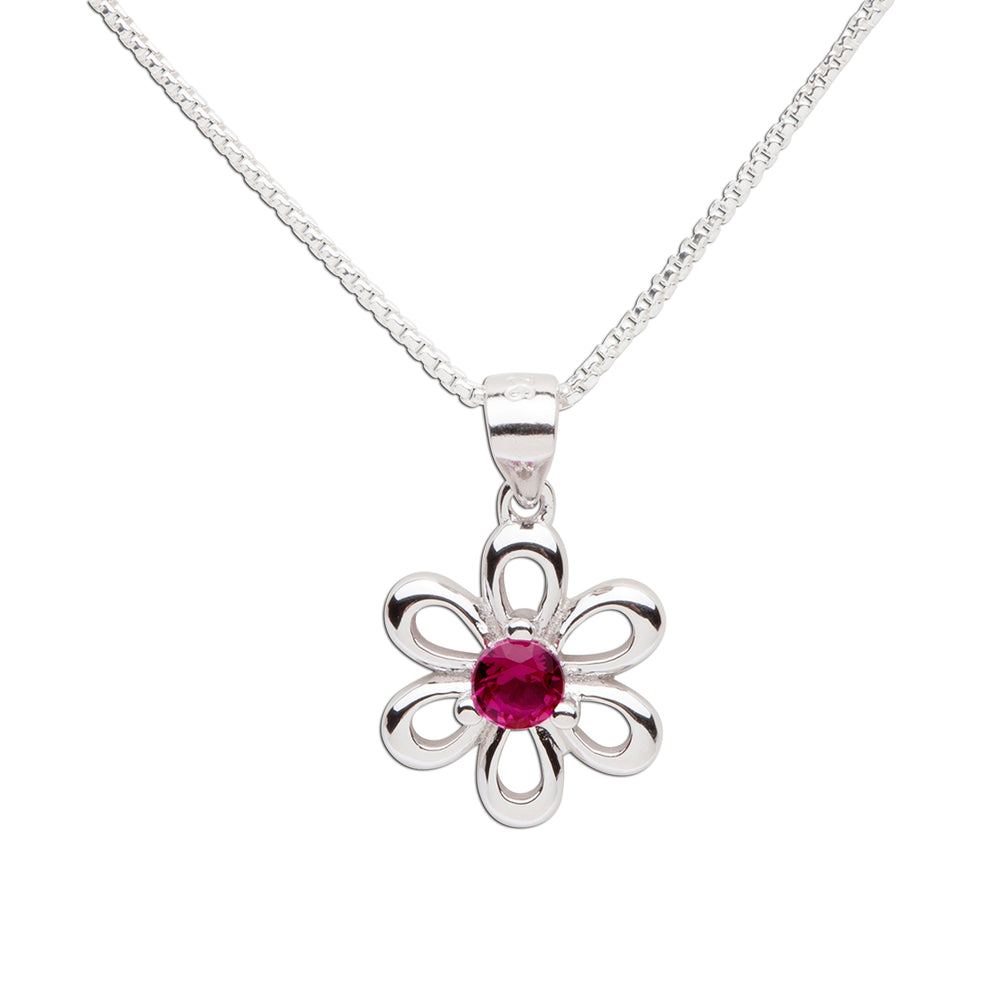 Sterling Silver Birthstone Daisy Flower Necklace for Little Girls