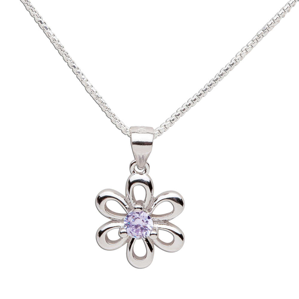 Sterling Silver Birthstone Daisy Flower Necklace for Little Girls