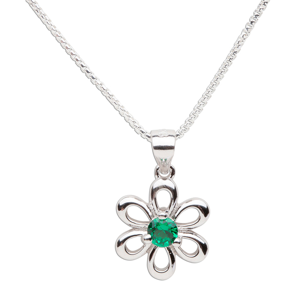 Sterling Silver Birthstone Daisy Flower Necklace for Little Girls