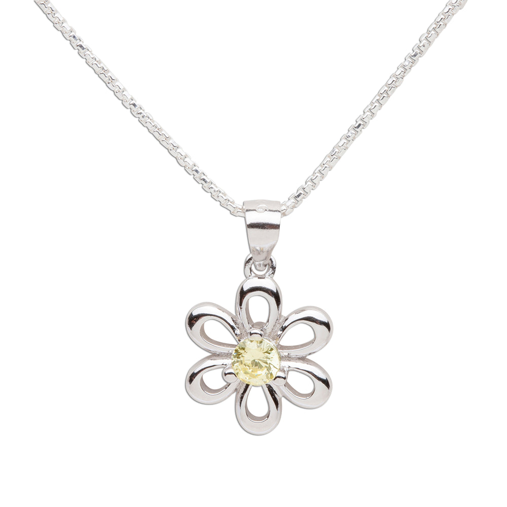 Sterling Silver Birthstone Daisy Flower Necklace for Little Girls