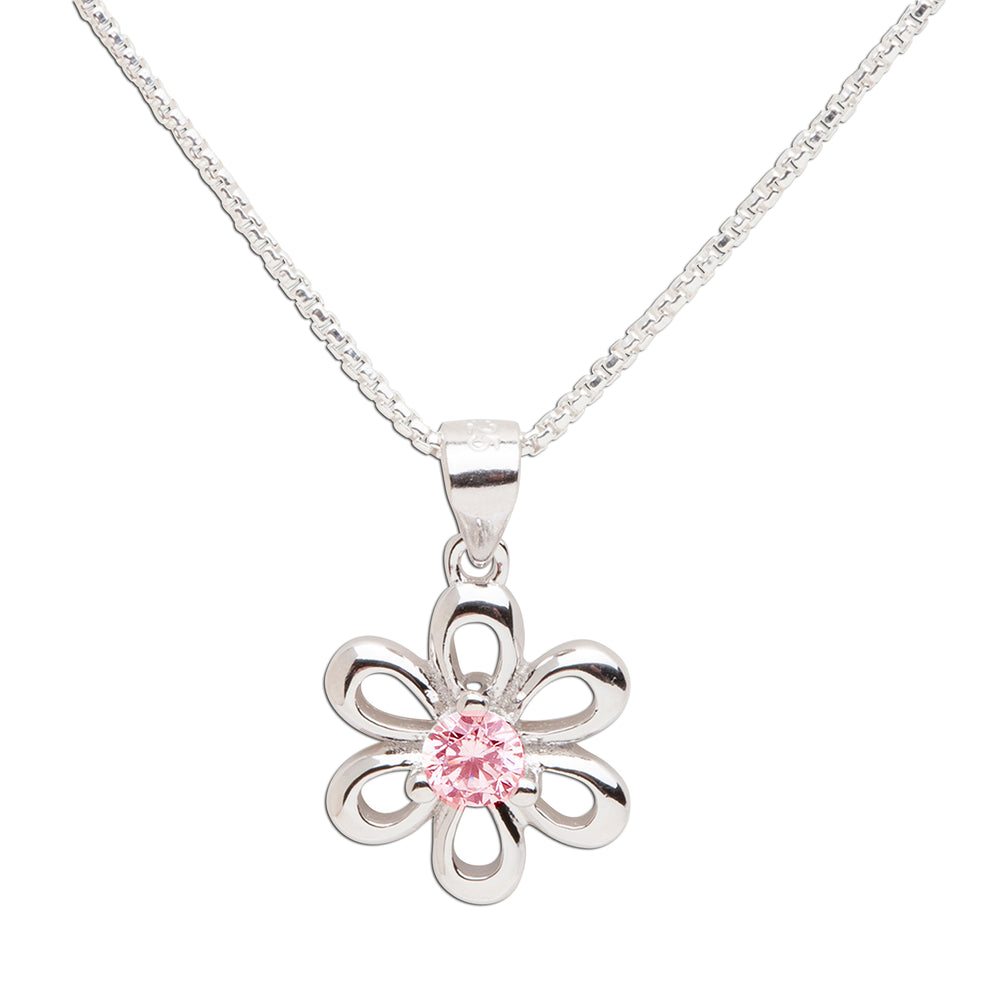 Sterling Silver Birthstone Daisy Flower Necklace for Little Girls