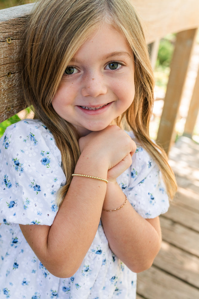 14K Gold-Plated Kids 4mm Beaded Bracelet Bracelet for Little Girls, Teens and Women