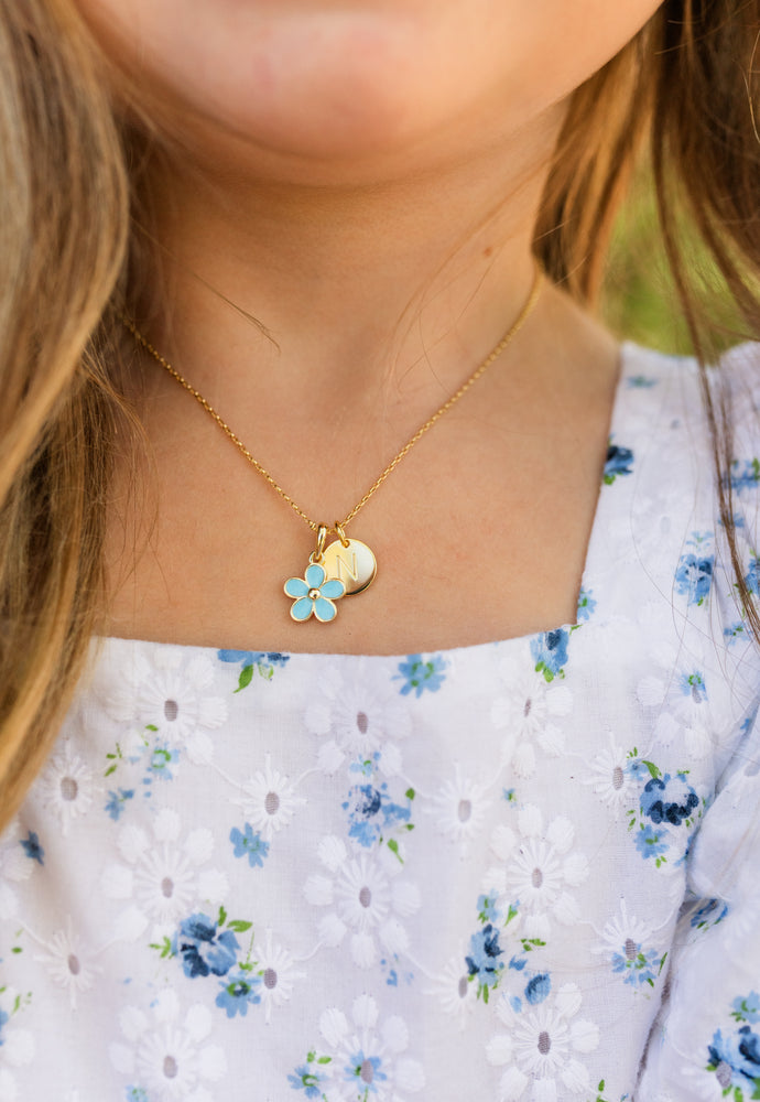 Children's 14K Gold Plated Aqua Daisy Necklace for Girls & Kids