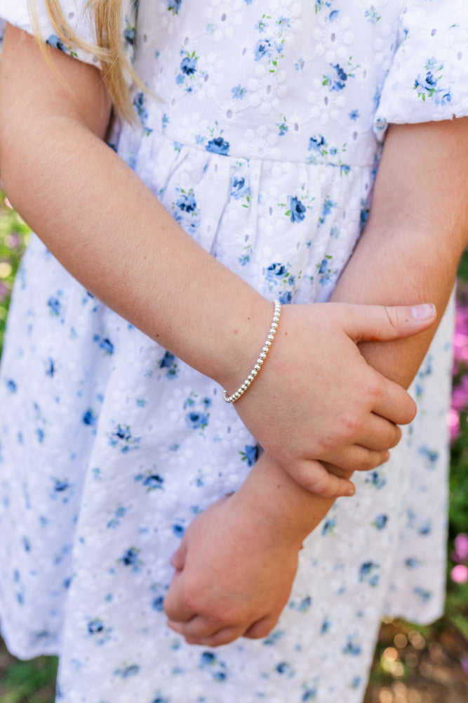Sterling Silver 4mm Beaded Bracelet Bracelet for Little Girls, Kids, Teens and Women