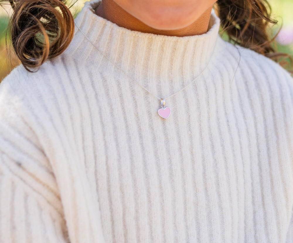 Children's Sterling Silver Pink Heart Necklace for Girls & Kids