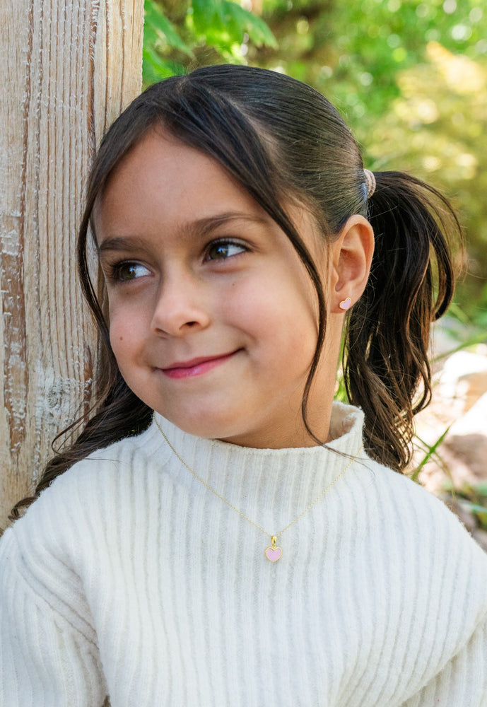 Children's 14K Gold Plated Pink Heart Necklace for Girls & Kids