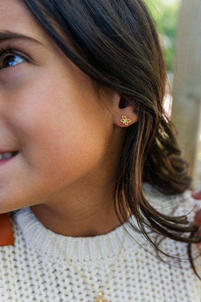 14K Gold Plated Kid's Pink Butterfly Earrings with CZs