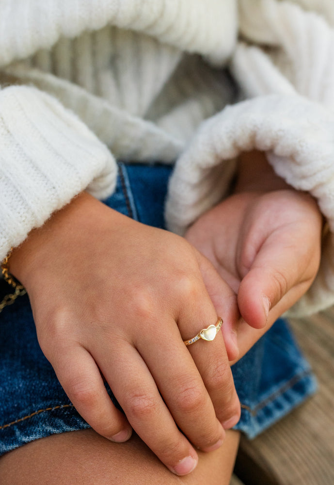 14K Gold-Plated Heart Personalized Initial Ring w/ CZs for Toddlers, Kids, Little Girls