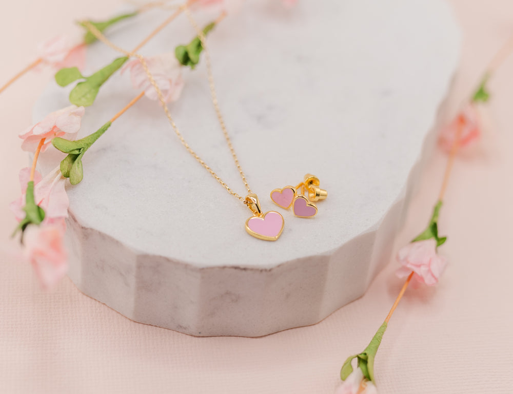 Children's 14K Gold Plated Pink Heart Necklace for Girls & Kids