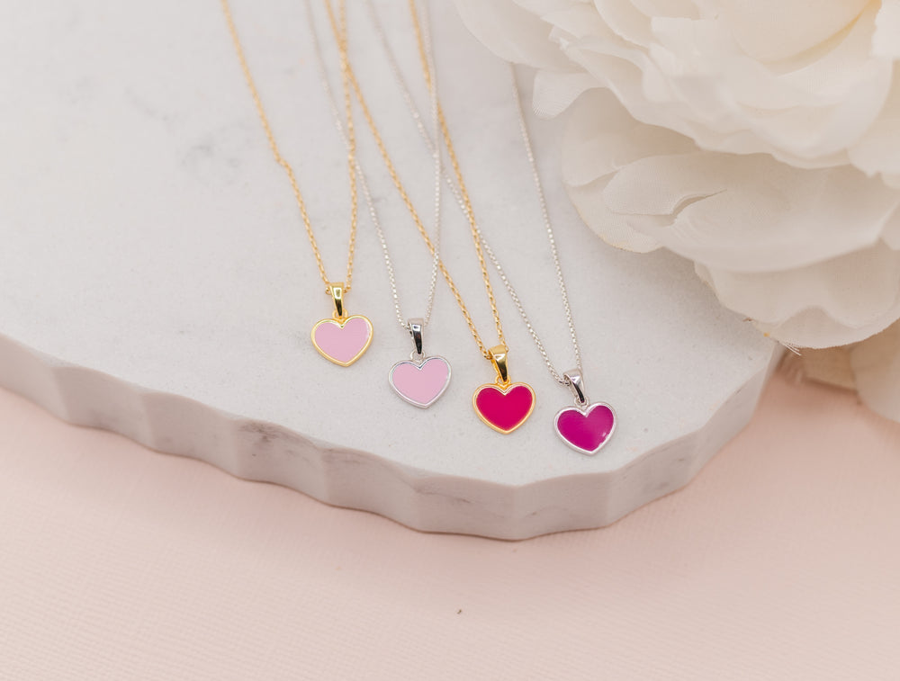 Children's Sterling Silver Pink Heart Necklace for Girls & Kids