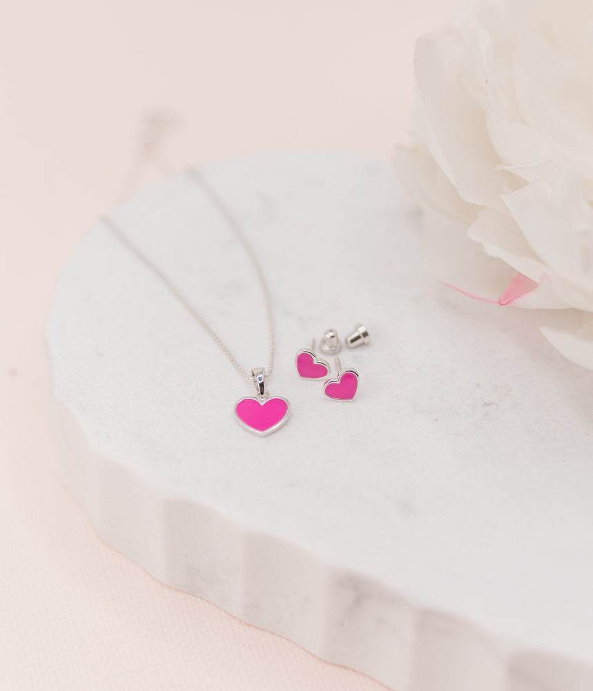 Children's Sterling Silver Fuchsia Pink Heart Necklace for Girls & Kids