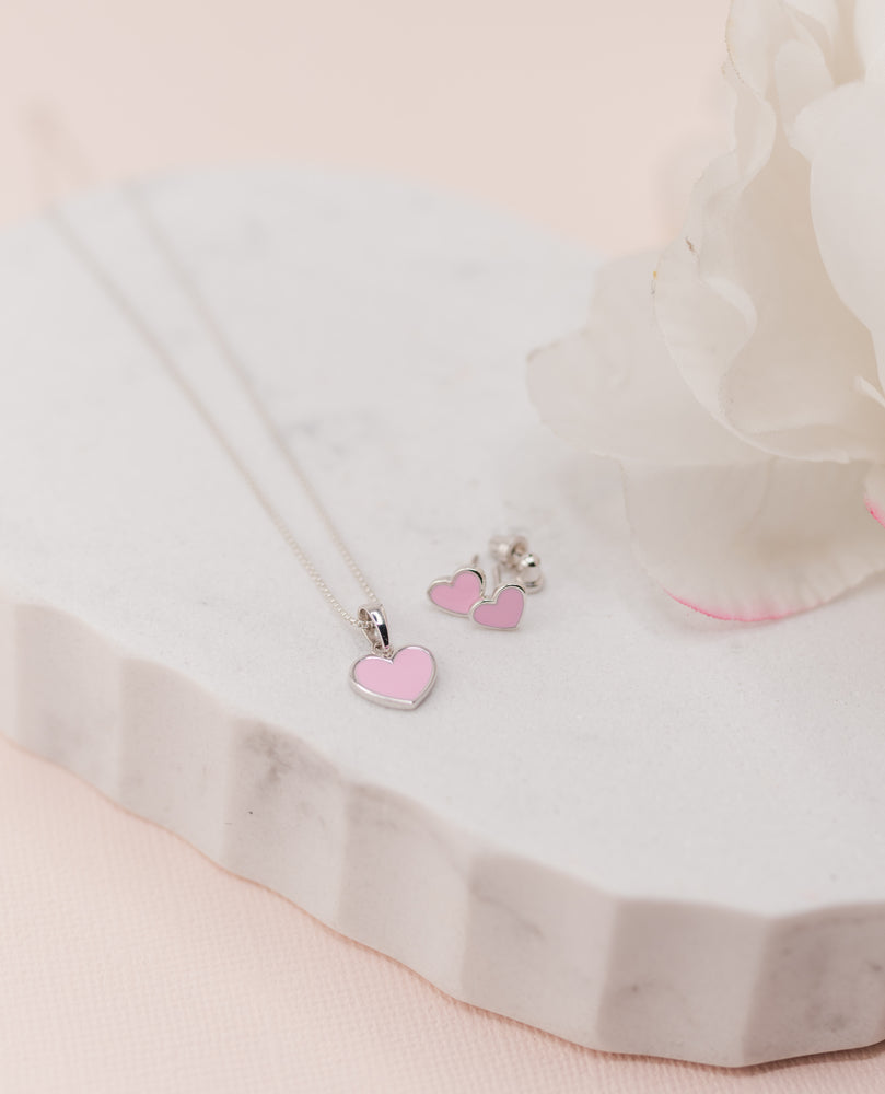 Children's Sterling Silver Pink Heart Necklace for Girls & Kids