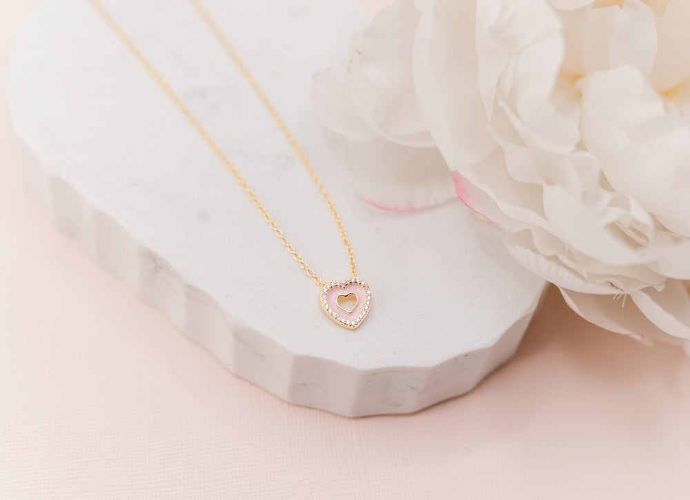 14K Gold Plated Sterling Silver Little Girl's Pink Heart Necklace