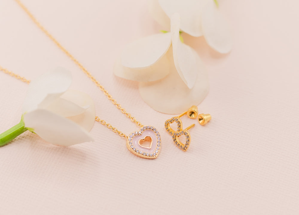 14K Gold Plated Heart Earrings with CZs and Screw Backs for Kids